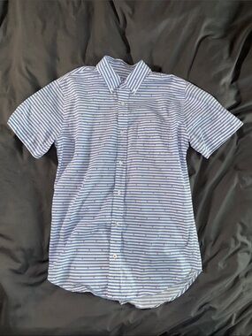 Men's Blue Striped Short-Sleeve Button-Down Shirt